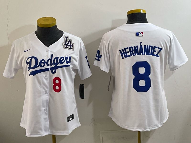 Women 2026 Nike Los Angeles Dodgers #8 Hernandez White Game MLB Jersey 010->women mlb jersey->Women Jersey